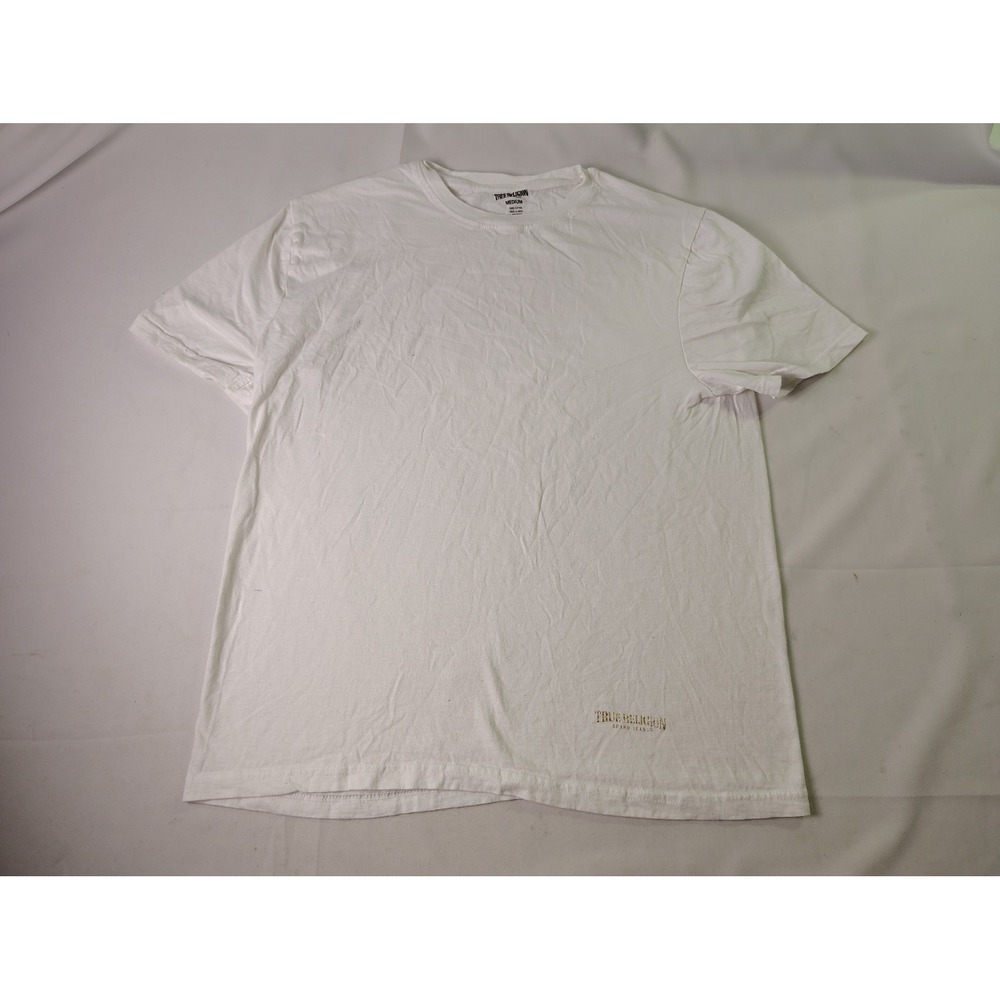True Religion Brand Jeans Mens White T Shirt Gold Foil Spellout Logo Medium M